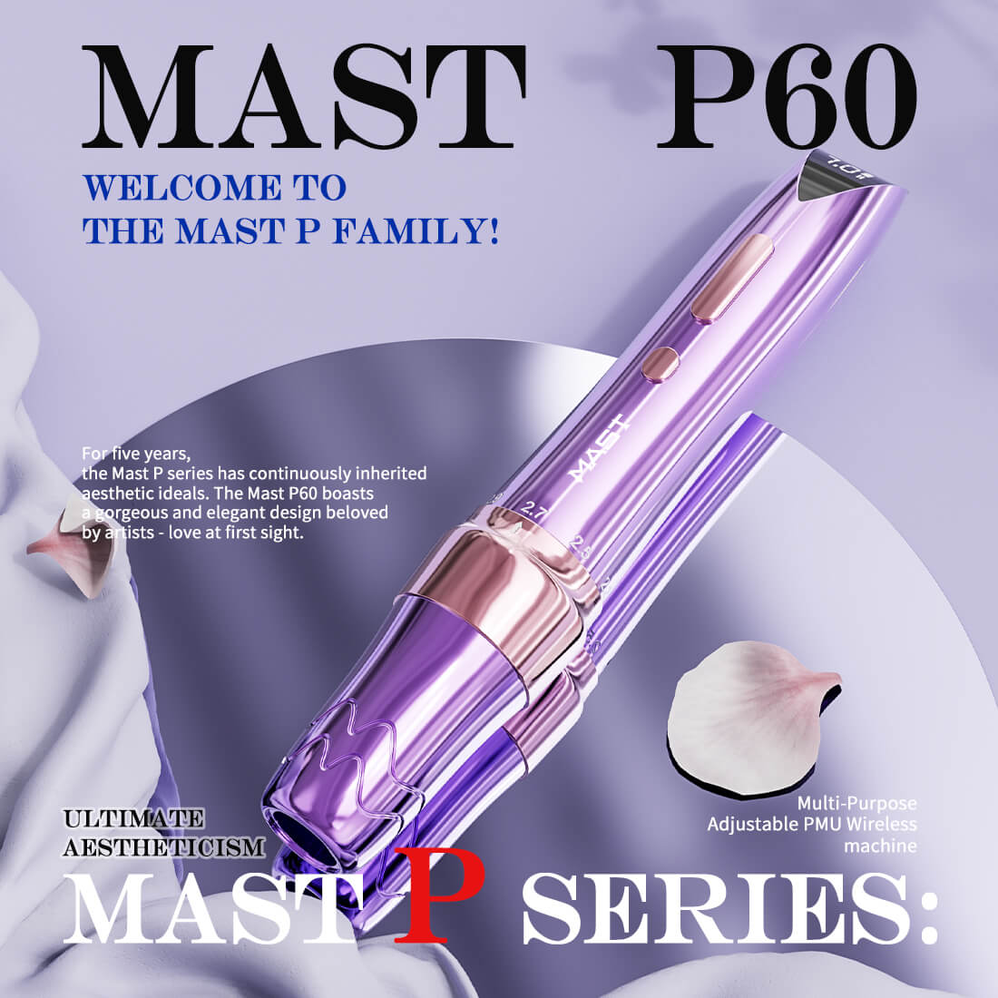 Mast P60 Wireless Tattoo Pen Machine With 2.2-3.2MM Adjustable Stroke (Pink)