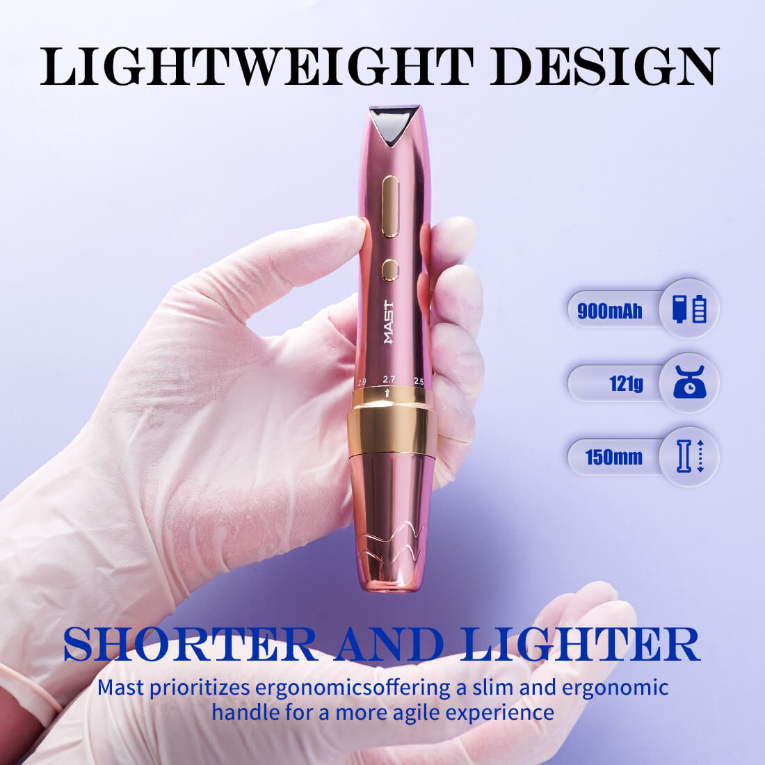 Mast P60 - Wireless Tattoo Pen Machine With 2.2-3.2MM Adjustable Stroke (Gold)