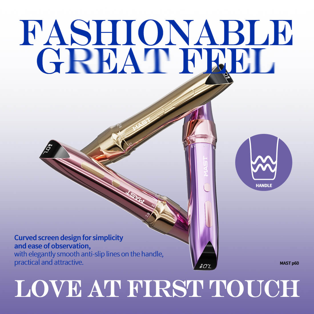 Mast P60 - Wireless Tattoo Pen Machine With 2.2-3.2MM Adjustable Stroke (Gold)
