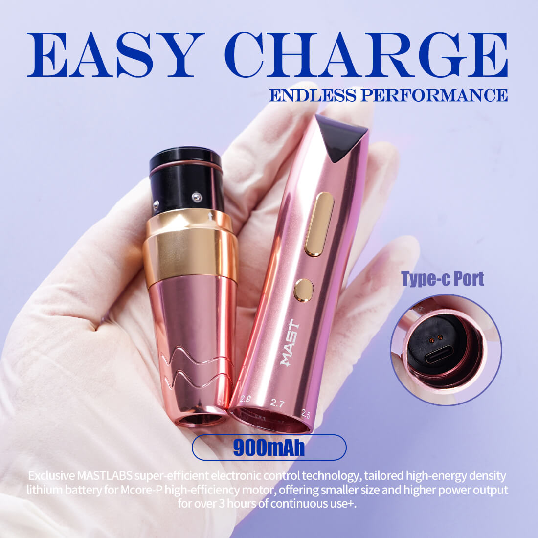 Mast P60 - Wireless Tattoo Pen Machine With 2.2-3.2MM Adjustable Stroke (Gold)