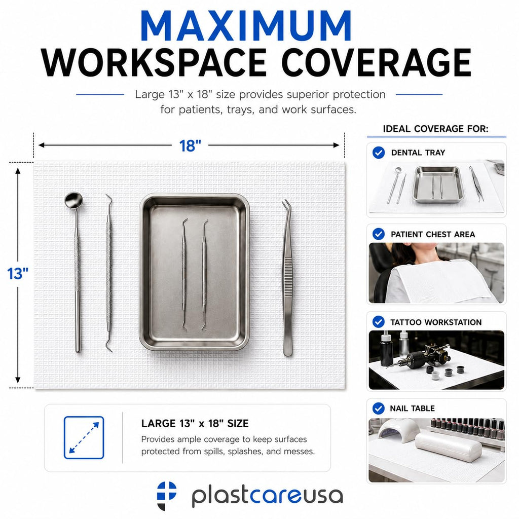 PlastCare USA Disposable PMU & Tattoo Bibs – 13" x 18" 3-Ply Waterproof