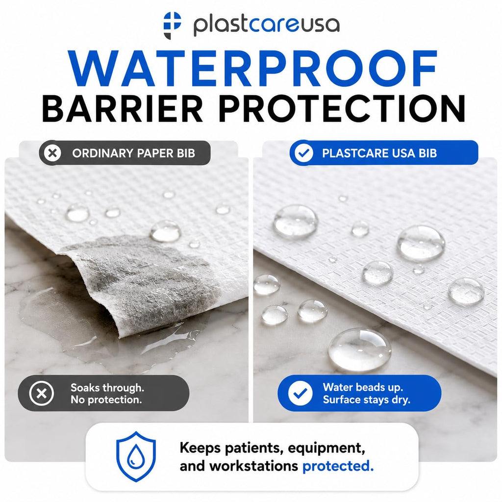PlastCare USA Disposable PMU & Tattoo Bibs – 13" x 18" 3-Ply Waterproof